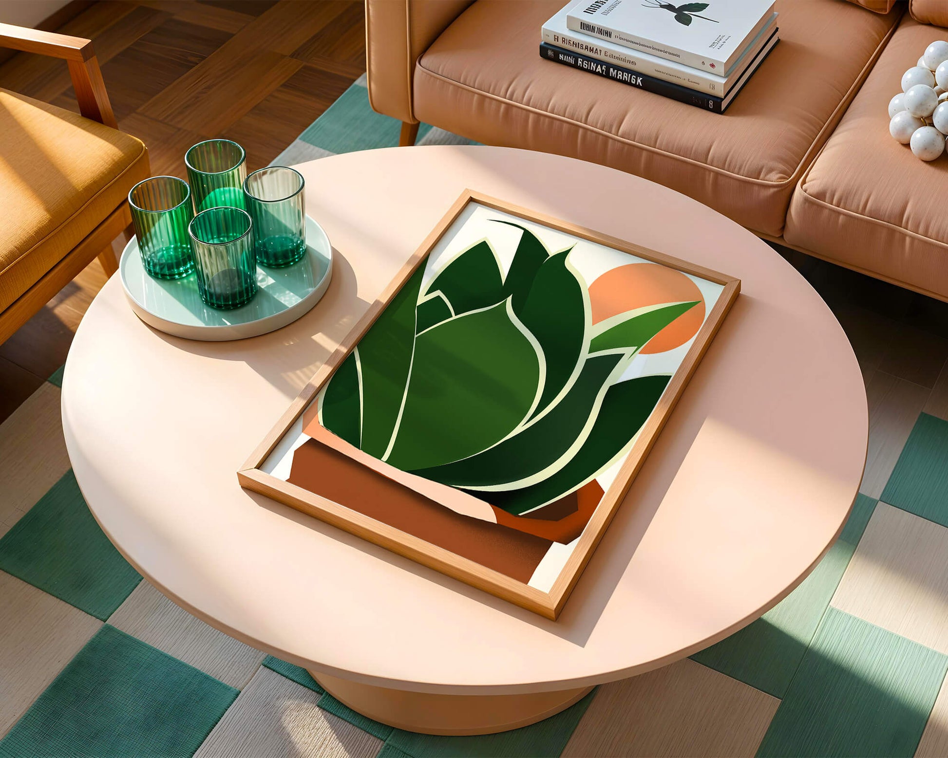 Ilustración contemporánea de una planta serpiente con fondo de amanecer