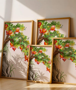 Ruhige Landschaft mit Granatapfelbaum und Felsvorsprung