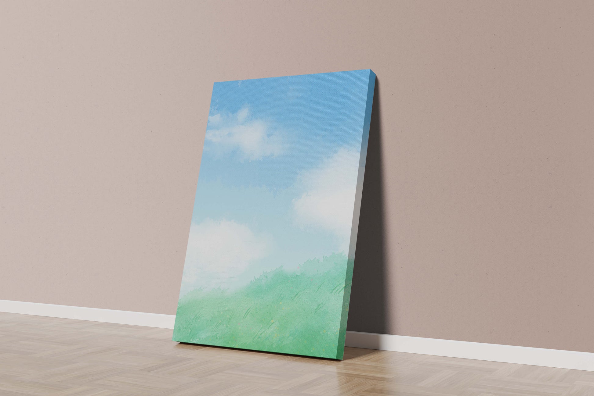 A Serene Landscape of Blue Sky and Green Grass
