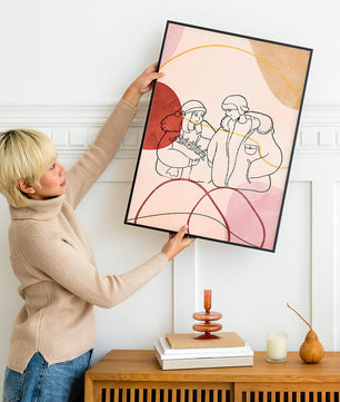Romantic Illustration of Couple in Winter Fashion with Abstract Patterns - Mi tienda