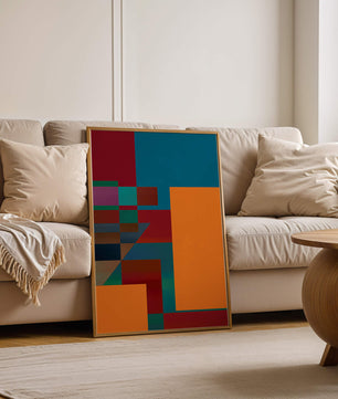 Diseño abstracto geométrico colorido con bloques y tonos audaces