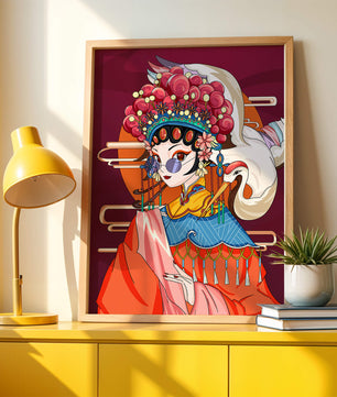 Illustration élégante de personnage d'opéra chinois aux couleurs vives