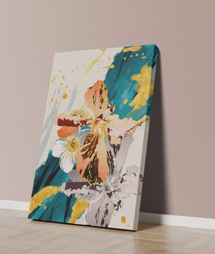Obra de arte floral abstracta elegante con detalles dorados