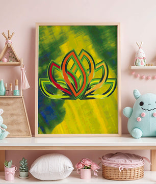 Diseño abstracto de loto con colores vivos y formas orgánicas