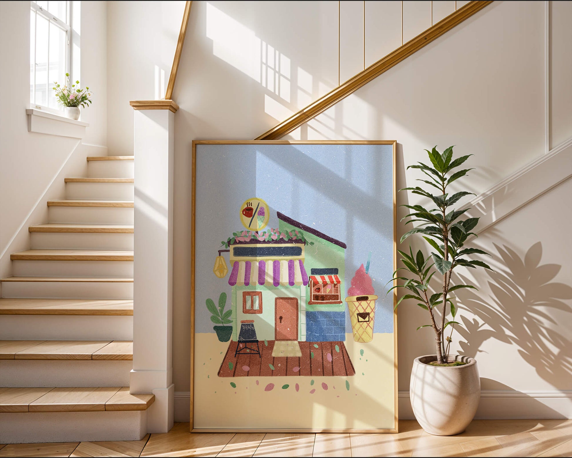 Ilustración encantadora de café con elementos de helado y café