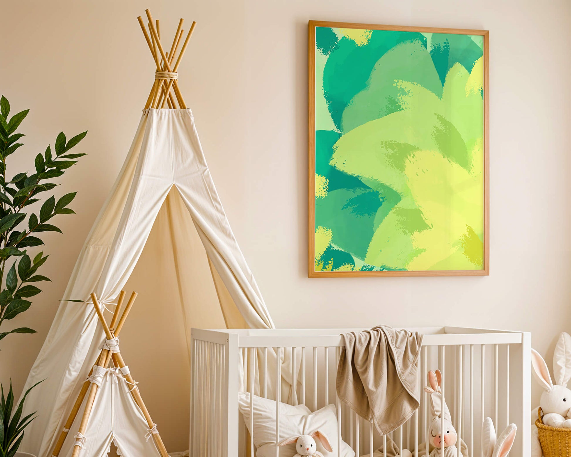 Abstract green and yellow brushstroke painting