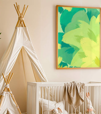 Abstract green and yellow brushstroke painting