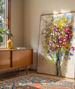 Abstract expressionist floral tree with vibrant colors