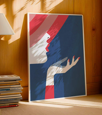 Elegant Woman with Red Hat and Stylized Hand