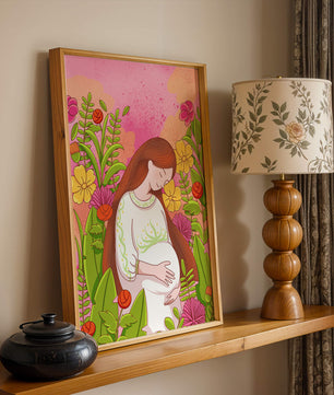 Pregnant Woman Amidst Vibrant Flowers