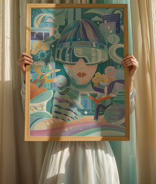 Futuristic digital art with virtual reality and technology themes