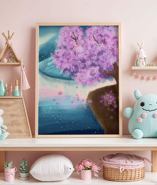 A Beautiful Cherry Blossom Tree in a Dreamlike Landscape