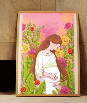 Pregnant Woman Amidst Vibrant Flowers