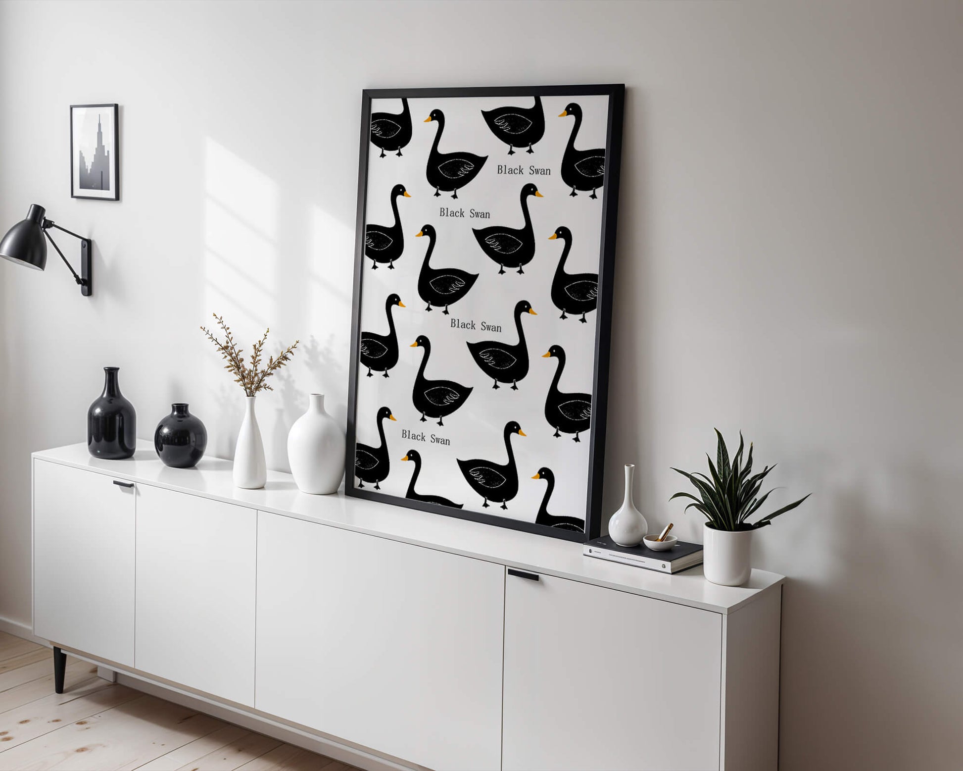 Seamless bird pattern with minimalist design and bold accents