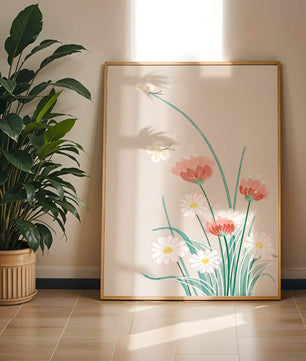 Delicate floral illustration with butterflies and wildflowers