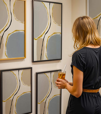 Abstract Painting with Gold Accents and Organic Shapes