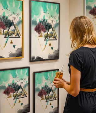 Abstract Geometric Landscape with Vibrant Trees and Birds - Mi tienda