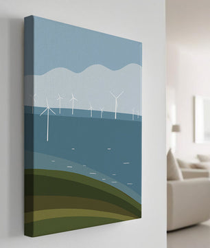 Wind Turbines on Rolling Hills Against a Clear Blue Sky