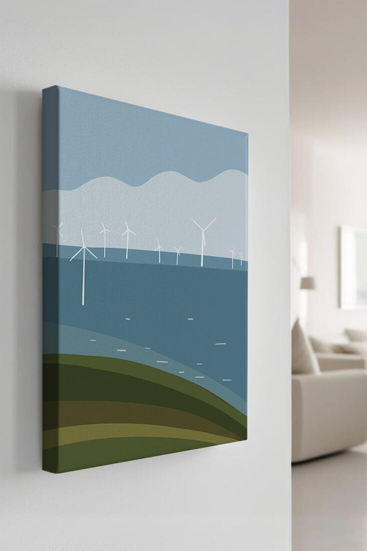 Wind Turbines on Rolling Hills Against a Clear Blue Sky