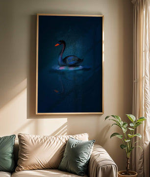 Majestic Black Swan Under Starry Night Sky with Golden Accents - Mi tienda