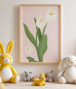 Elegant white tulips illustration on pastel background