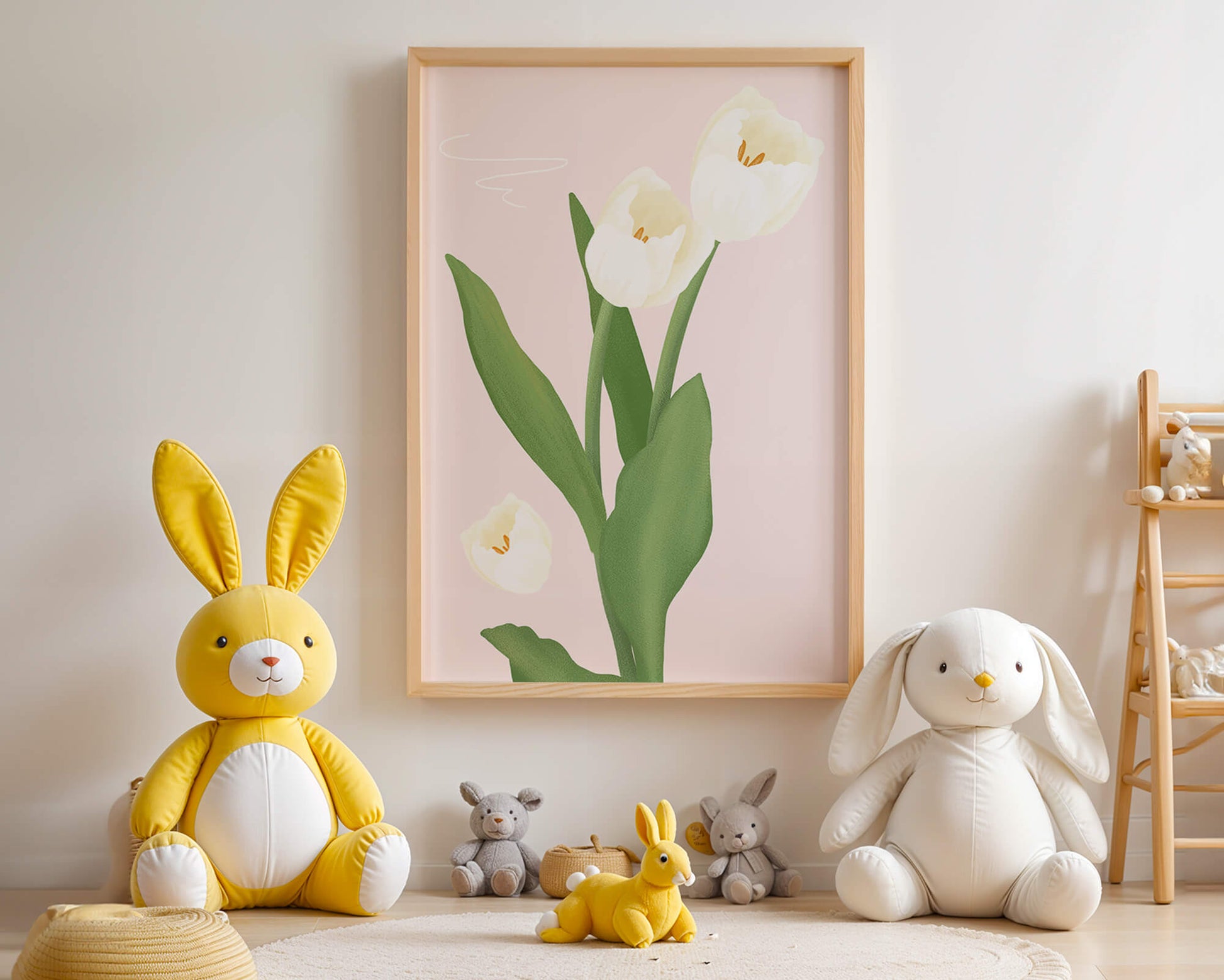 Elegant white tulips illustration on pastel background