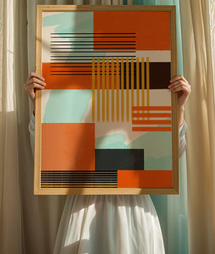 Abstract Geometric Composition with Gold and Orange Elements - Mi tienda
