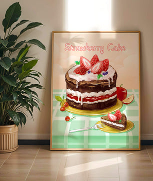 Delicioso pastel de chocolate y fresa con crema y frutas