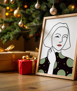 Modern Minimalist Portrait of a Winking Woman in Green Polka Dot Dress - Mi tienda