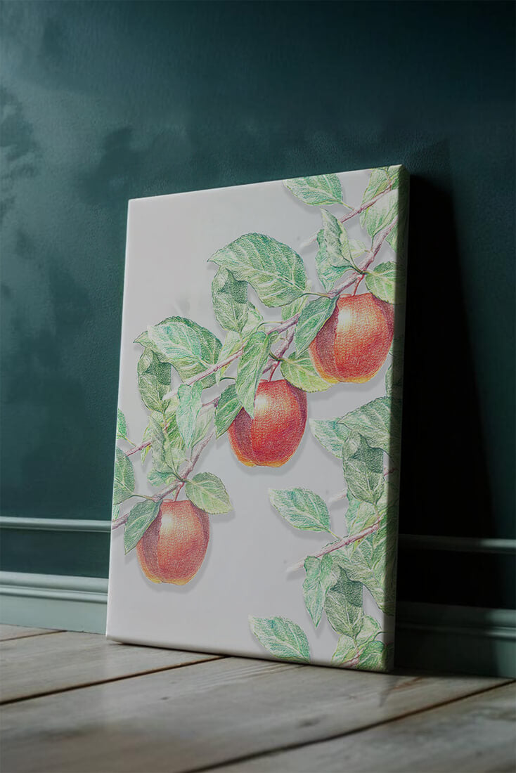 Illustration of Apples on a Tree Branch with Green Leaves