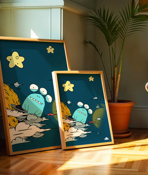 Playful Alien Illustration with Space Background and Stars - Mi tienda