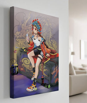 Anime art of a girl in traditional attire with urban elements