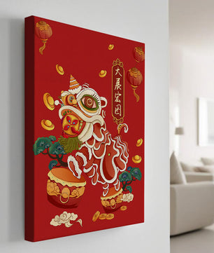 Ilustración de la danza del león china tradicional con elementos festivos