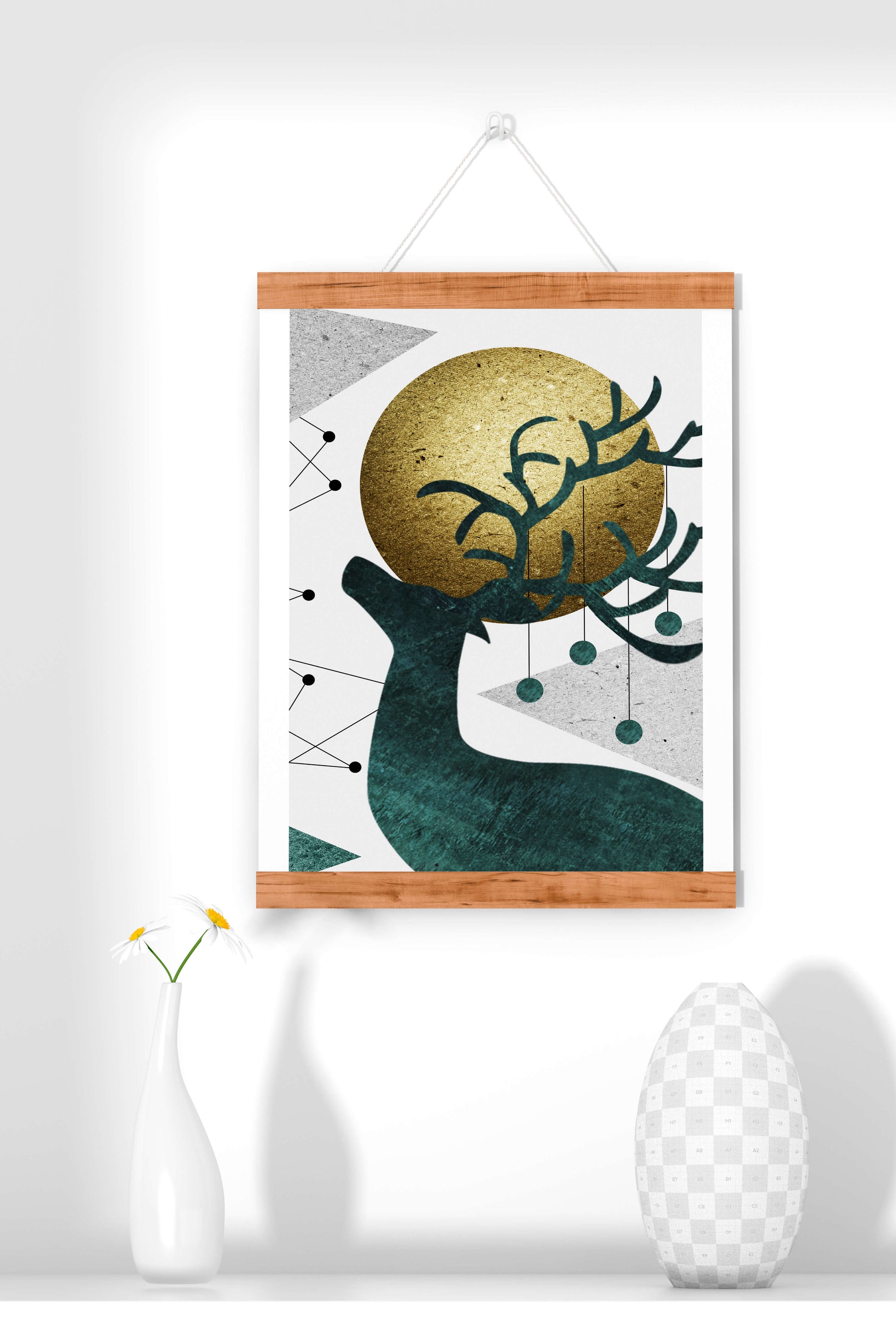 Abstract Geometric Deer with Gold Circle and Modern Design