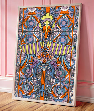 Oiseau géométrique coloré avec motifs détaillés