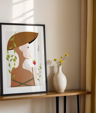 Elegant Abstract Portrait of a Woman with Floral Elements and a Large Hat - Mi tienda