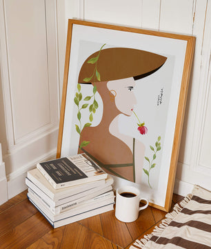 Elegant Abstract Portrait of a Woman with Floral Elements and a Large Hat - Mi tienda