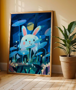 Cute rabbit in a dreamy moonlit forest