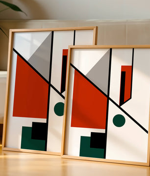 Geometric Abstract Art with Red and Green Accents