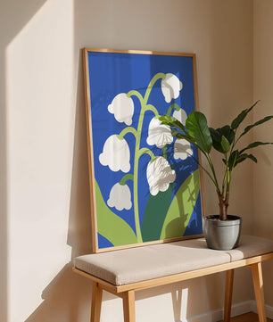 Abstract Lily of the Valley Illustration on Blue Background