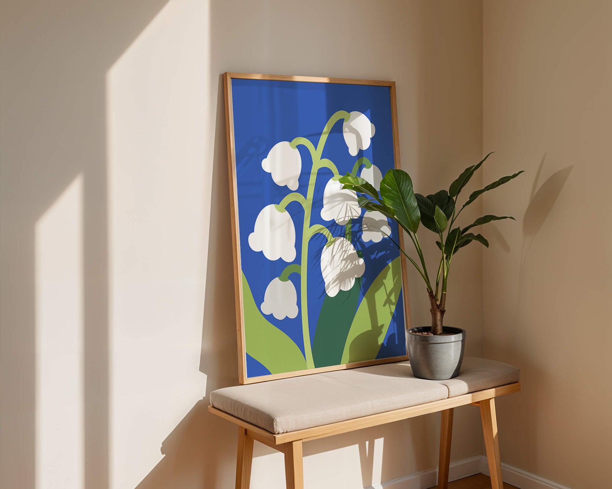 Abstract Lily of the Valley Illustration on Blue Background