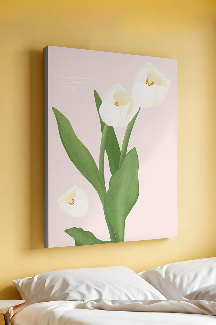 Elegant white tulips illustration on pastel background