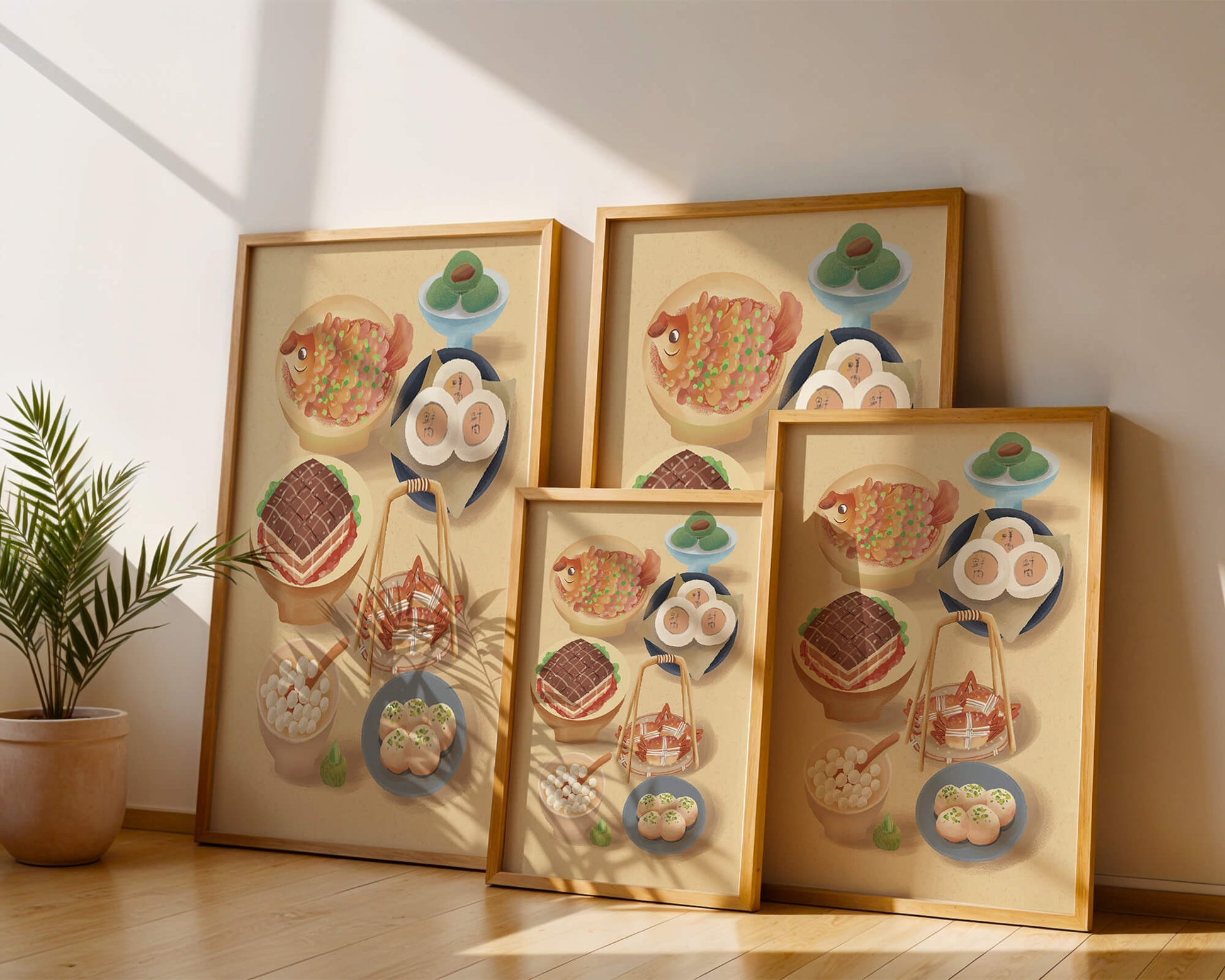 Colorful Chinese Cuisine Illustration with Various Dishes