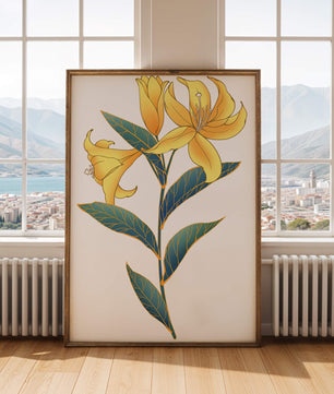 Elegante goldene Lilienillustration mit komplizierten Blattdetails