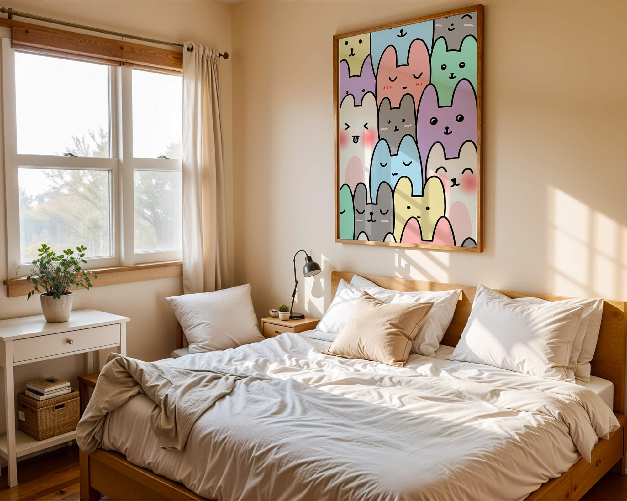 Colorful cartoon animal pattern with smiling faces