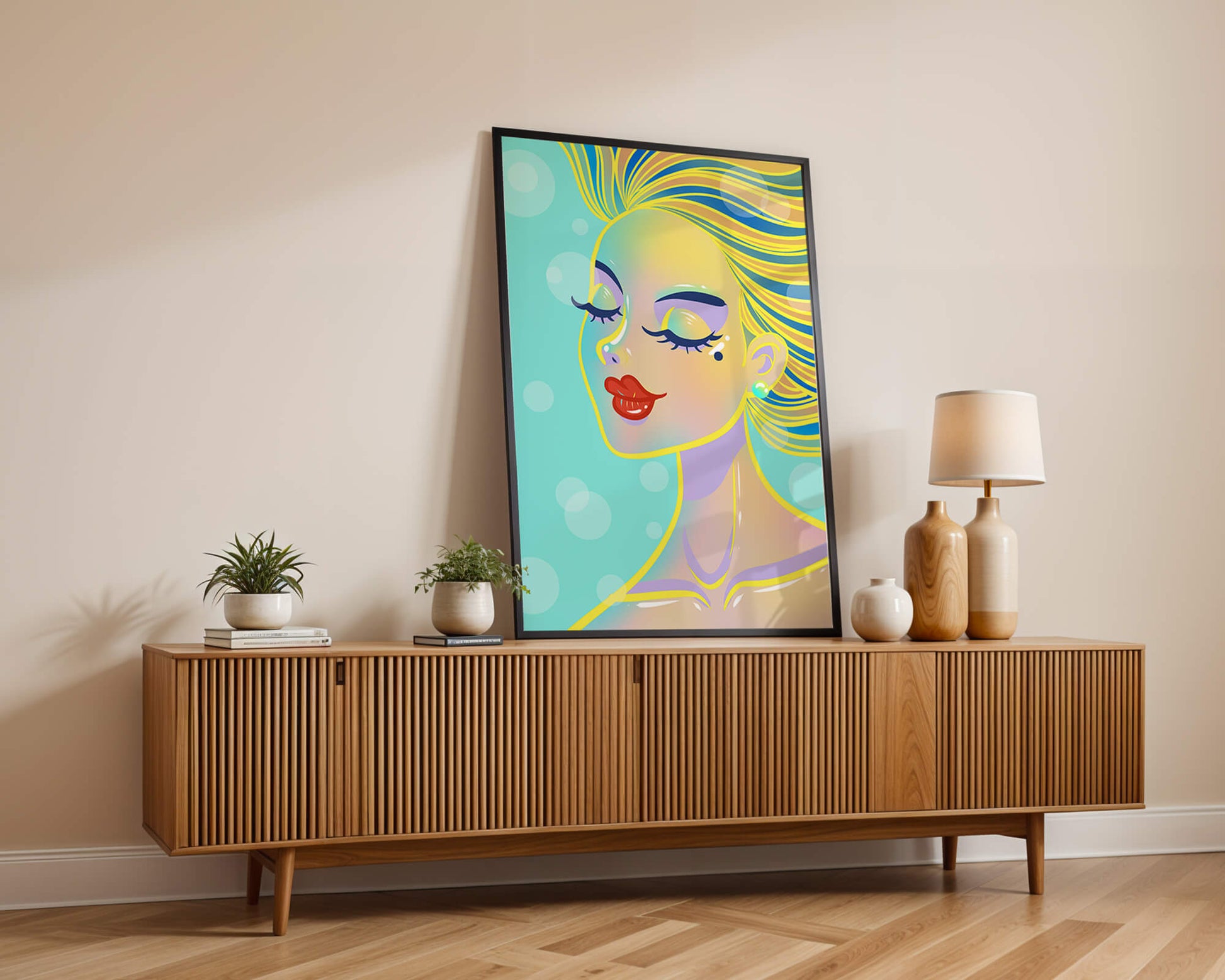 Colorful abstract portrait of a woman with closed eyes
