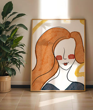 Illustration Of A Woman With Red Hair And Minimalist Features - Mi tienda