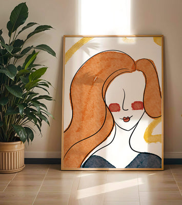 Illustration Of A Woman With Red Hair And Minimalist Features