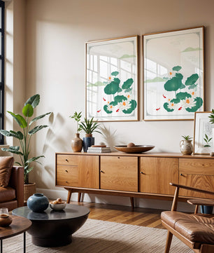 Elegante Lotus- und Koi-Fisch-Illustration mit orientalischen Designelementen