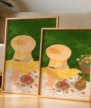 Picnic in the Park with Straw Hat and Flowers